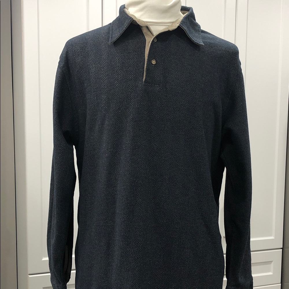 Denver Hays Men’s Long Sleeve Shirt – Size XL – Navy Blue & Beige Herringbone - Picture 1 of 11
